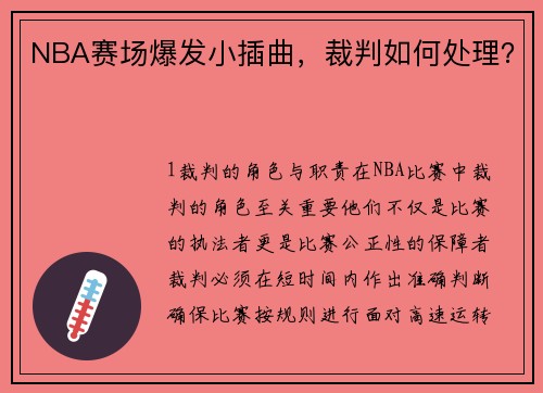 NBA赛场爆发小插曲，裁判如何处理？