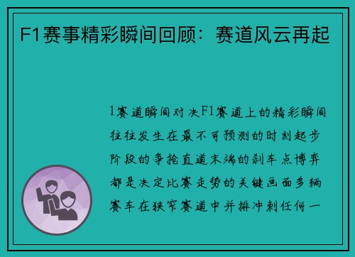 F1赛事精彩瞬间回顾：赛道风云再起