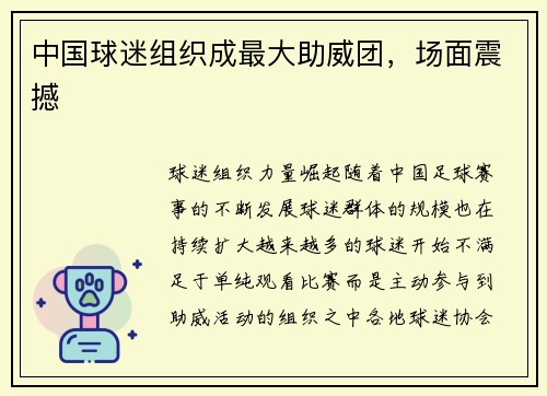 中国球迷组织成最大助威团，场面震撼